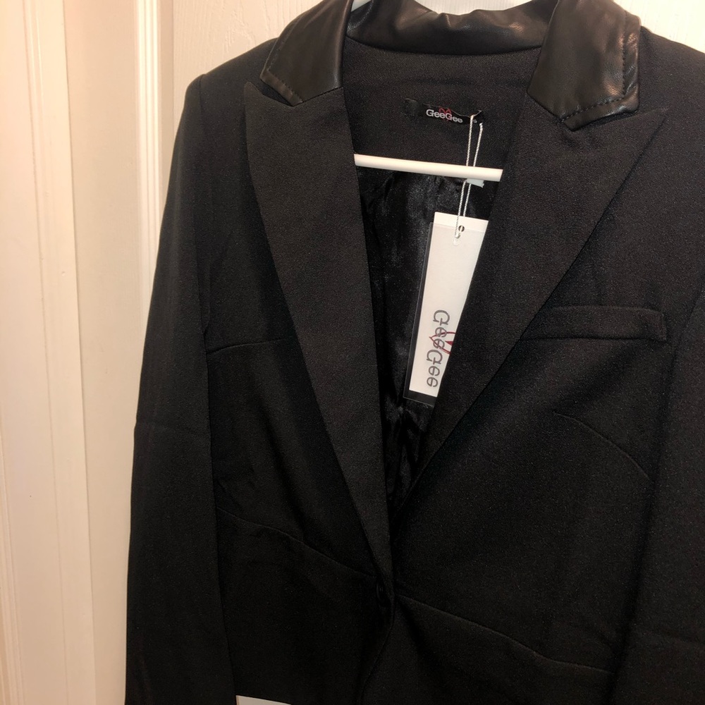 Brand New Black Blazer with leather detail